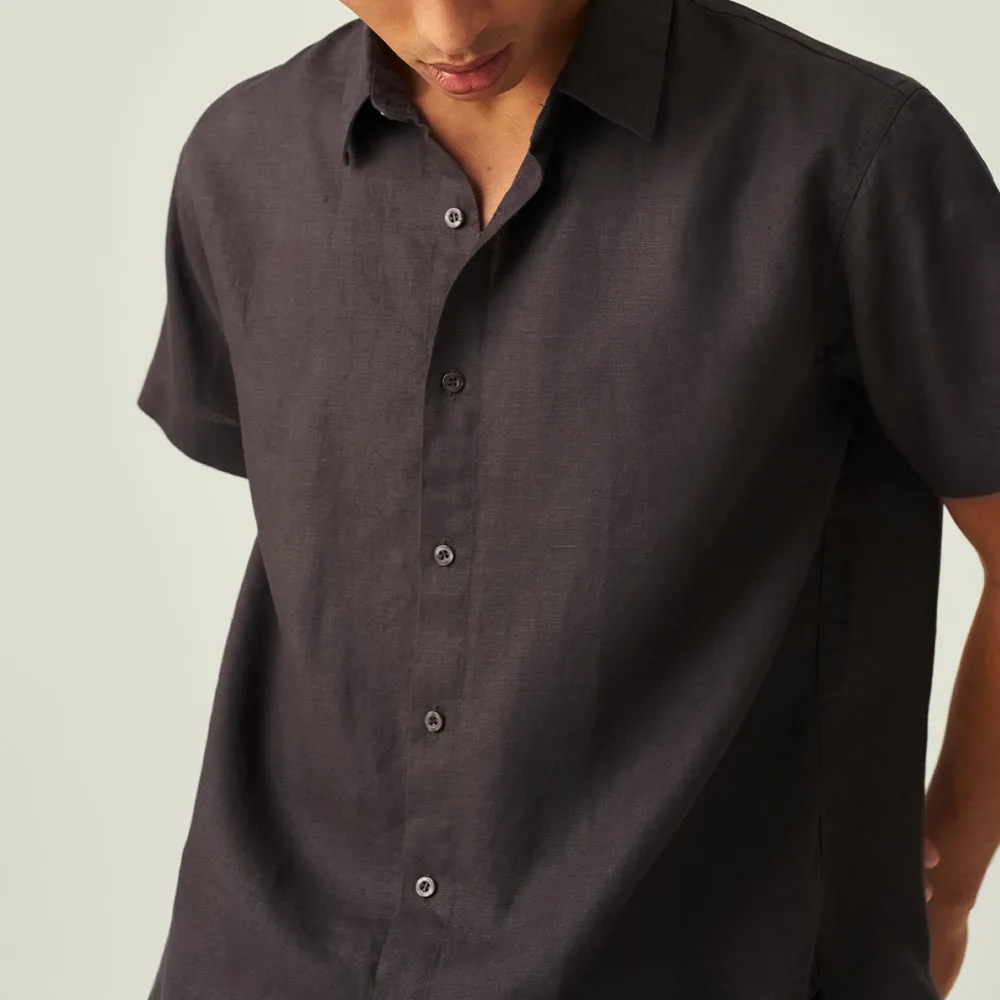 100% Linen Short Sleeve Sleepwear Set in Kohl - Mens