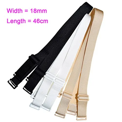 18mm Width Band Shoulder Bra Straps Elastic Adjustable Black White Beige 3 Pairs