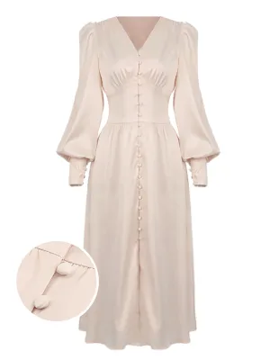 1940s Solid Silk Buttoned Tea Dress