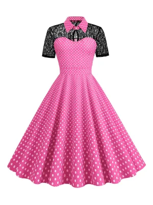 1950s Mesh Patchwork Polka Dot Dress