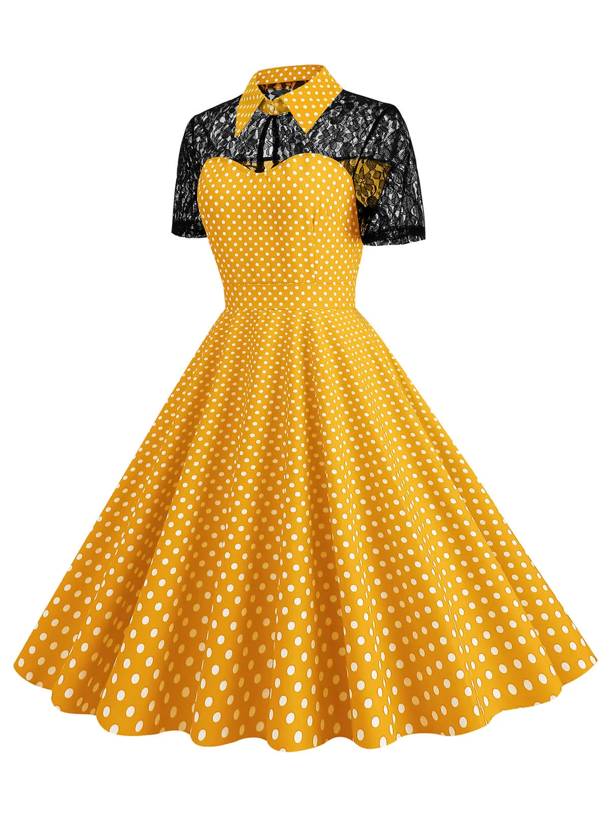 1950s Mesh Patchwork Polka Dot Dress