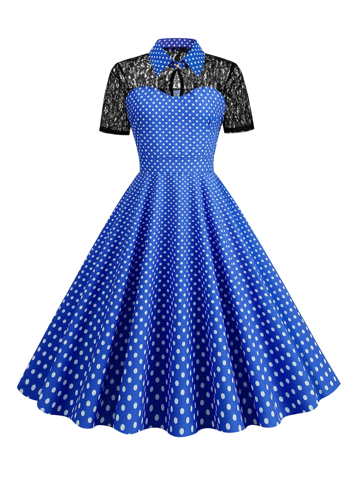 1950s Mesh Patchwork Polka Dot Dress