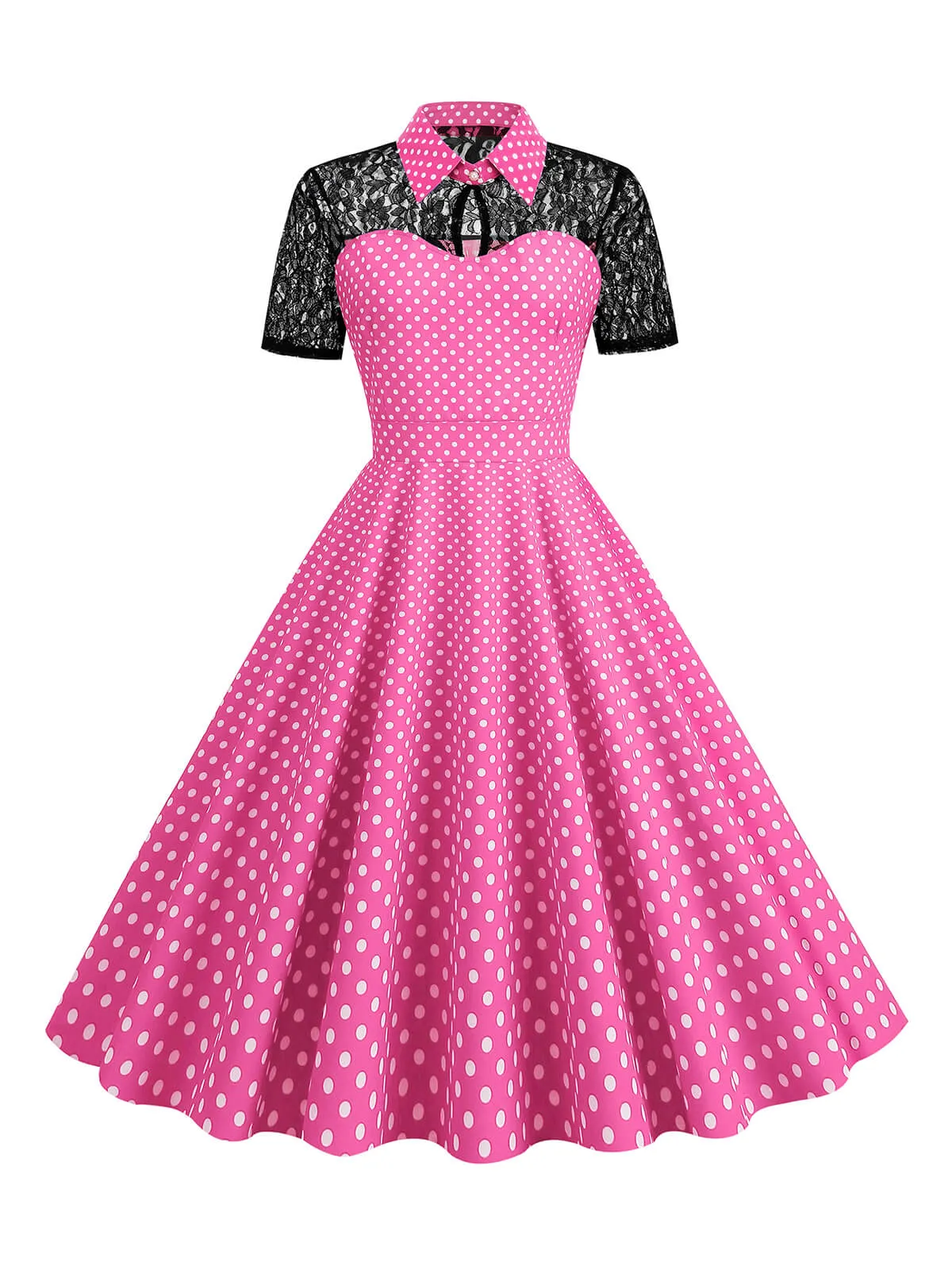 1950s Mesh Patchwork Polka Dot Dress