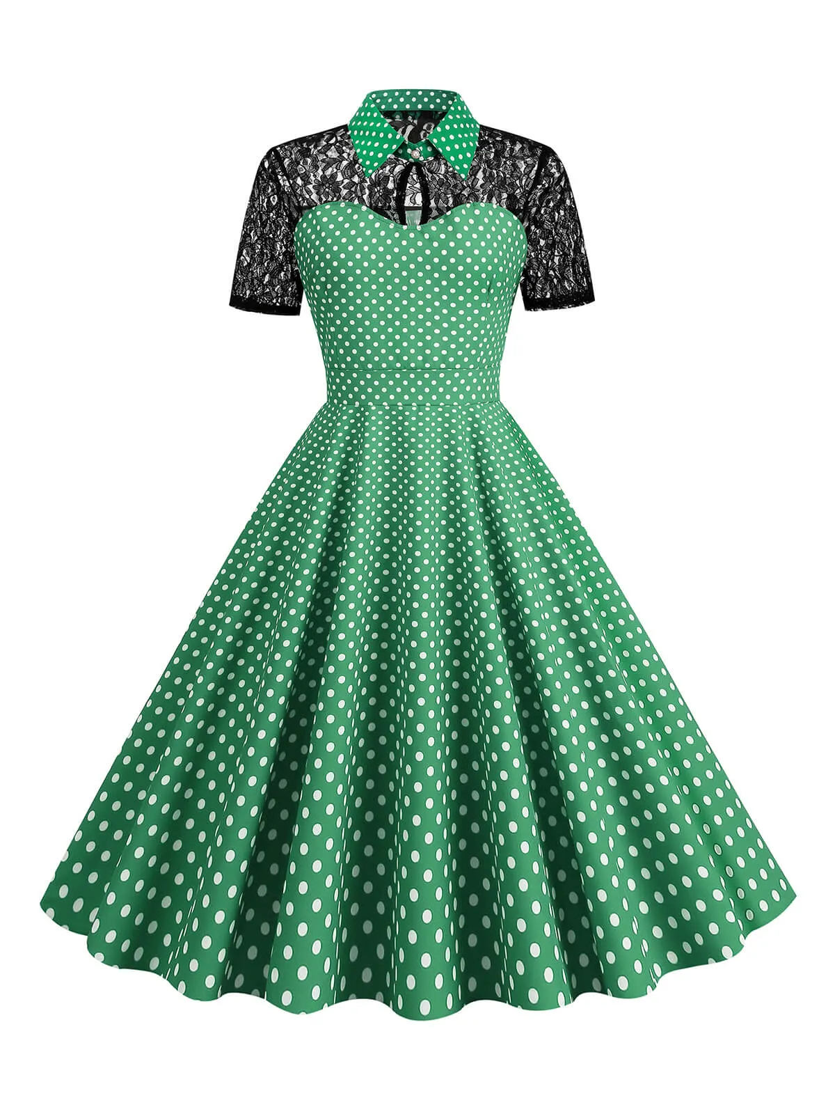 1950s Mesh Patchwork Polka Dot Dress