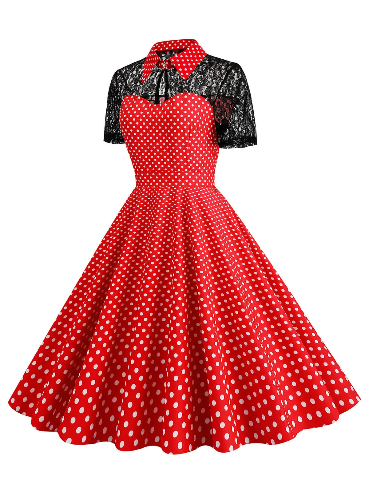 1950s Mesh Patchwork Polka Dot Dress