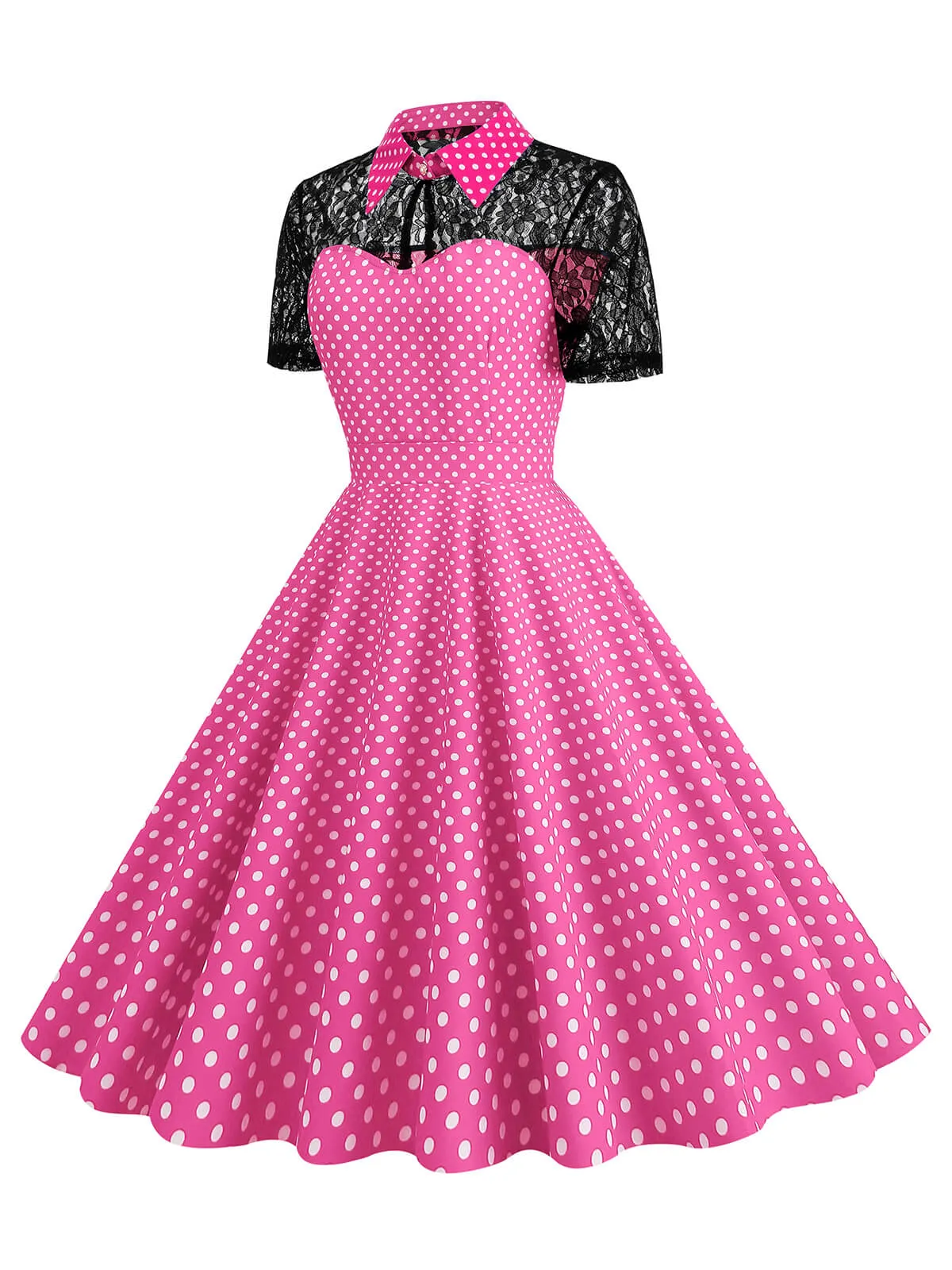 1950s Mesh Patchwork Polka Dot Dress