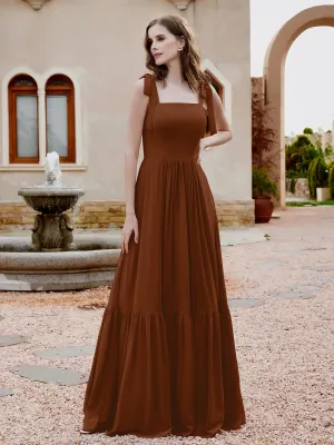 A-Line Bow Ruffle Sleeveless Chiffon Dress Terracotta Plus Size