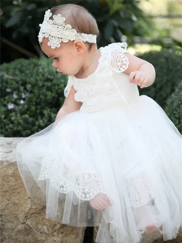 A-line Round Neck Short Sleves Lace Flower Girl Dresses, FG0155