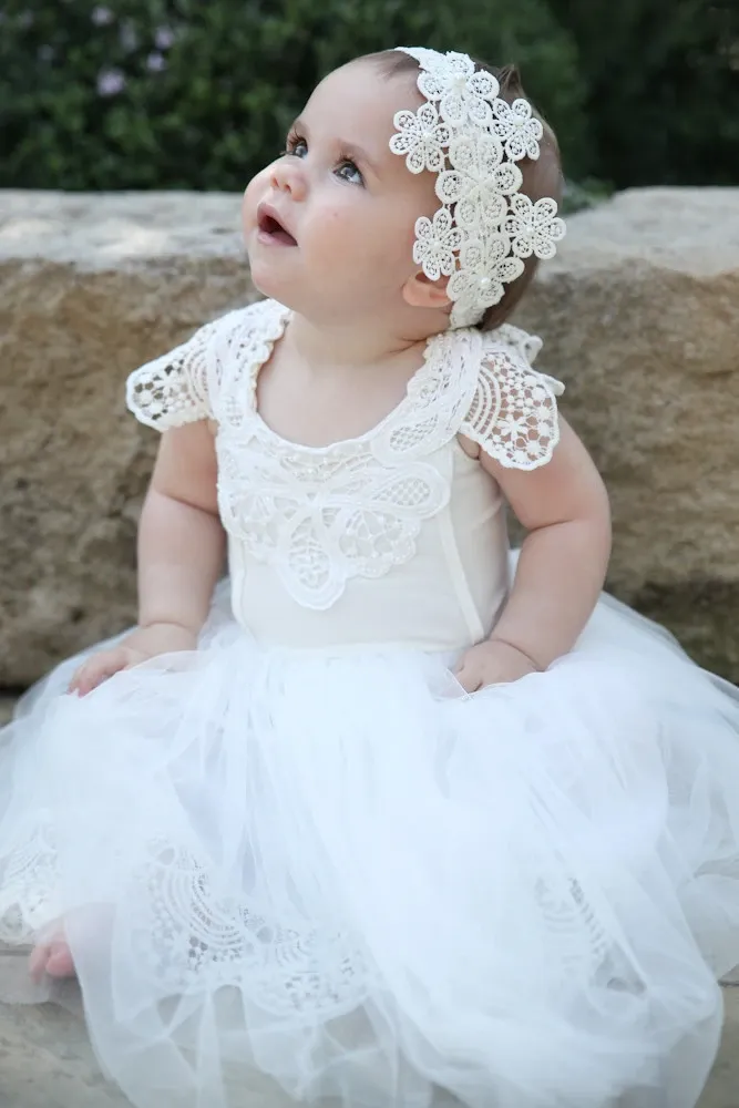 A-line Round Neck Short Sleves Lace Flower Girl Dresses, FG0155