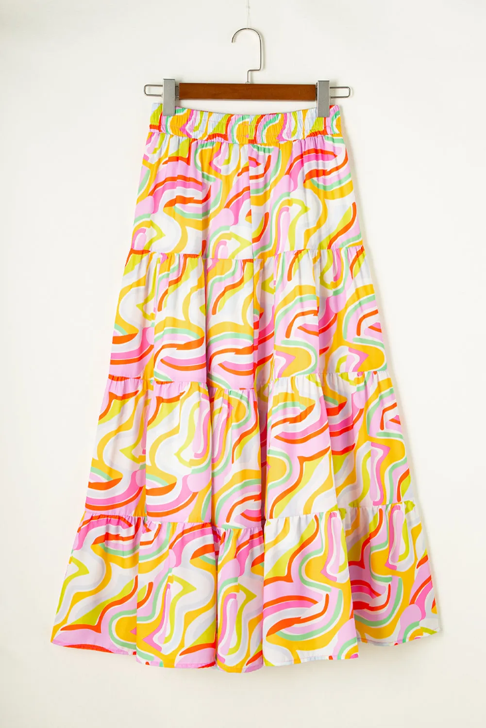 Abstract Tiered Flowy Maxi Skirt