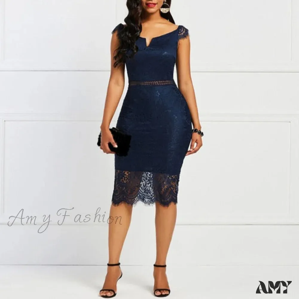 Amy Fashion - Lace Hollow Backless Elegant Party Chic Retro Dress