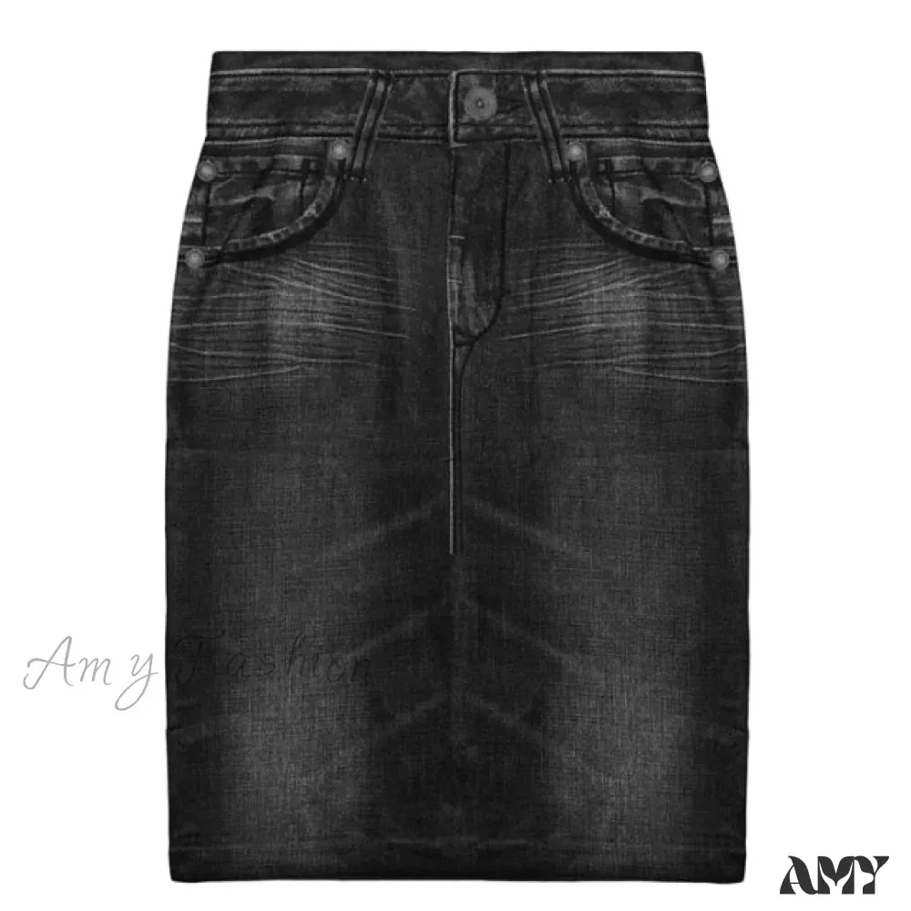 Amy Fashion - Trendy Retro Black Blue Hip Denim Skirt