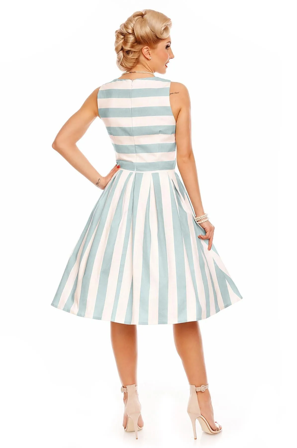 Annie Retro Striped Swing Dress in Baby Blue