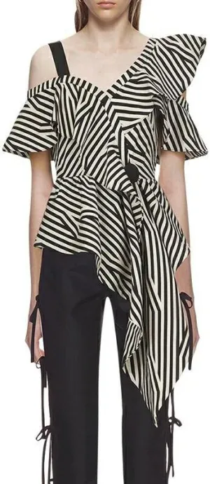 Asymmetric Frill Abstract Stripe Top