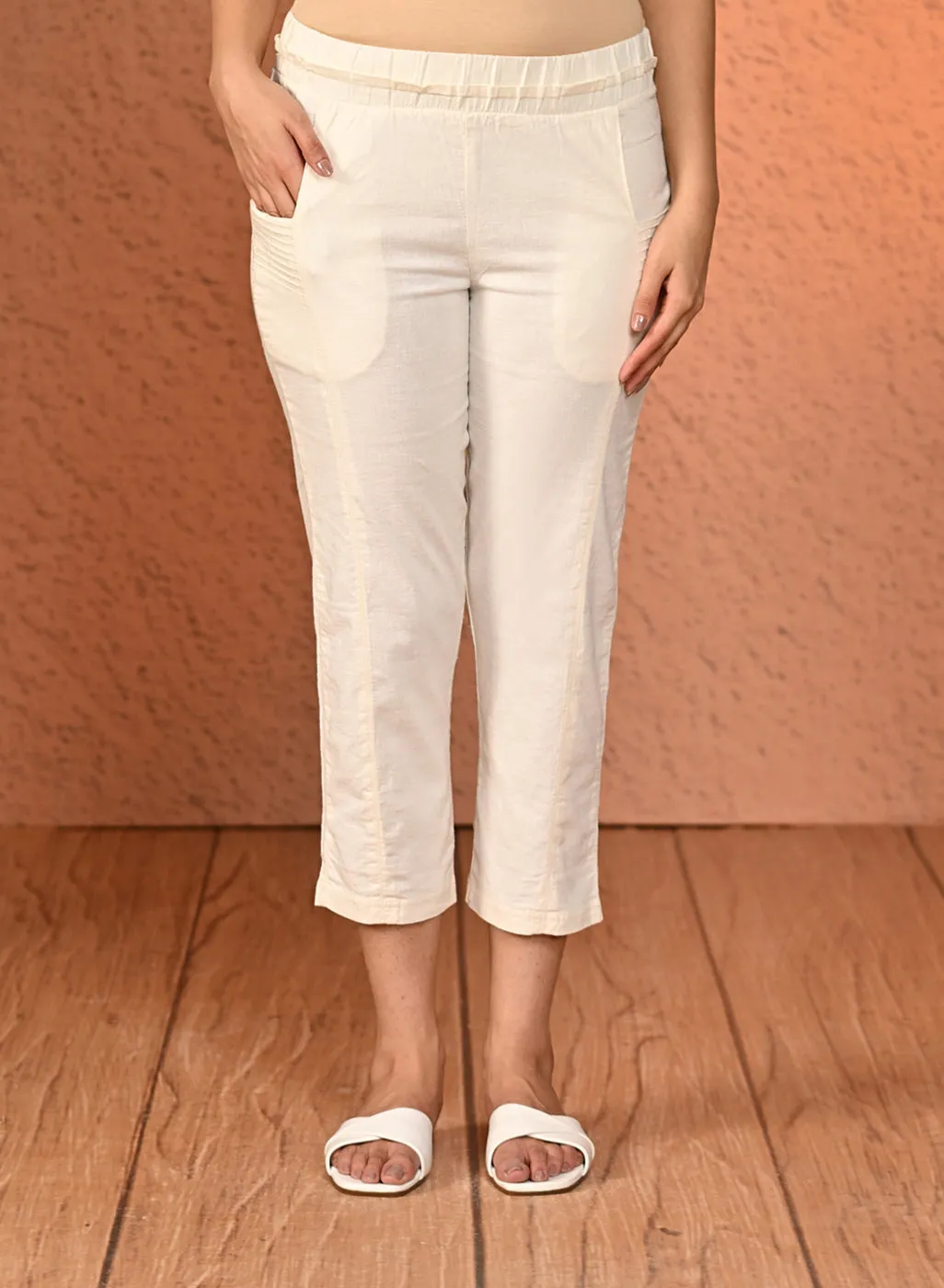 Ayeza Ivory Classic Fit Pants for Women