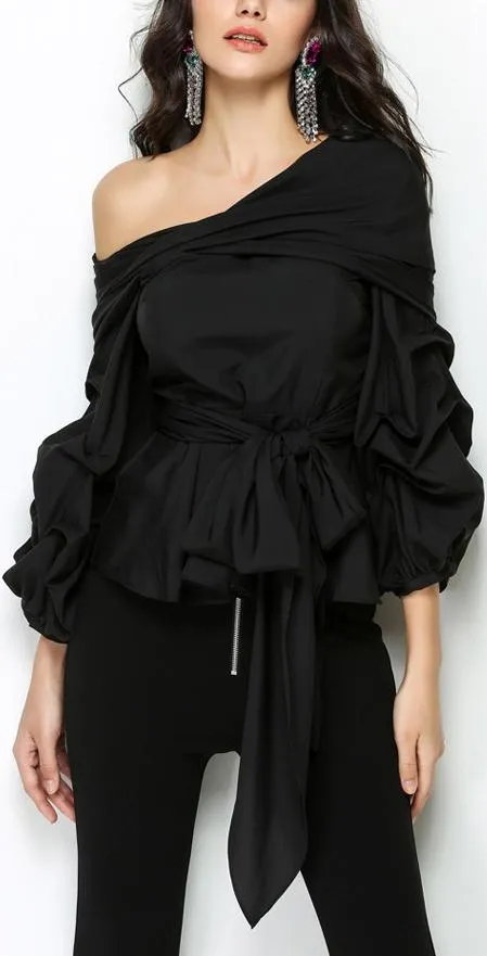 Balloon-Sleeve Top, Black or White