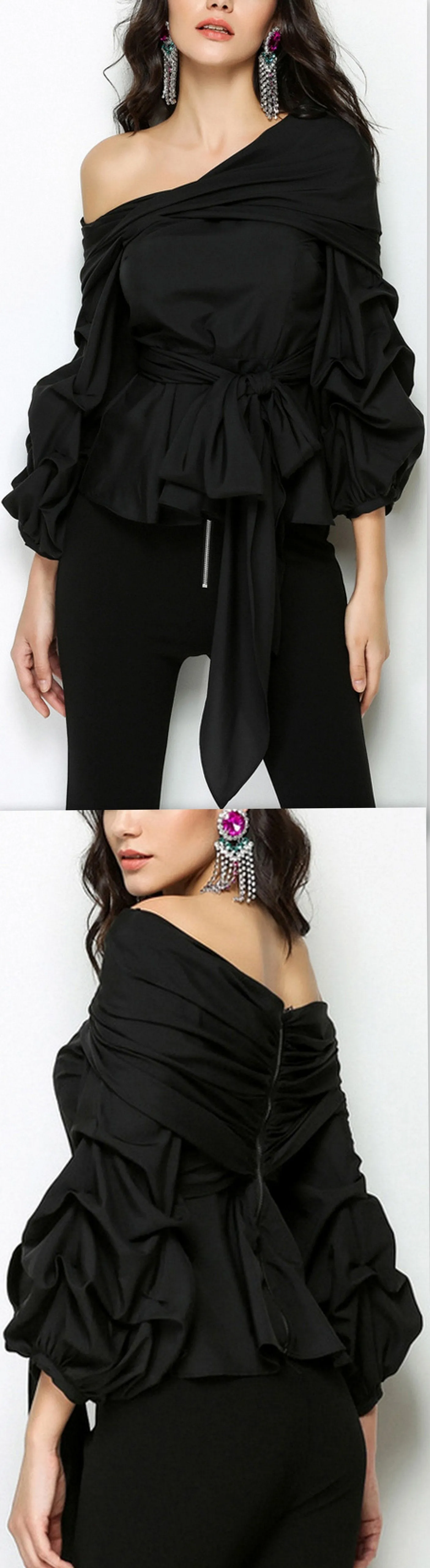 Balloon-Sleeve Top, Black or White