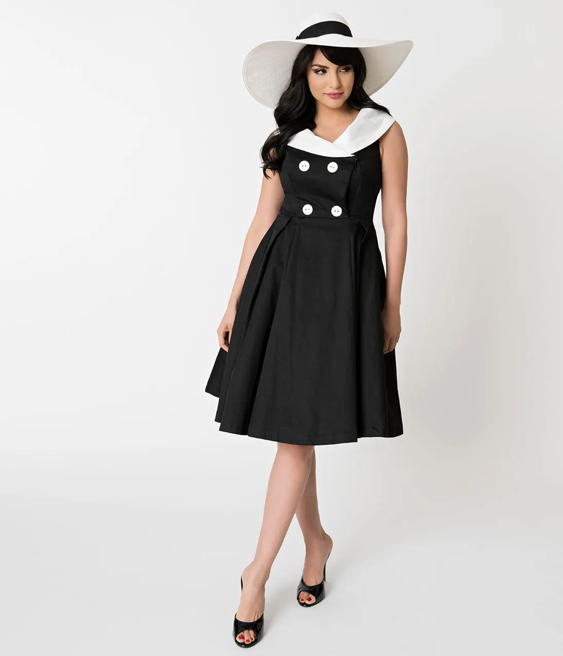 Barbie x Unique Vintage Black Cotton After Five Swing Dress