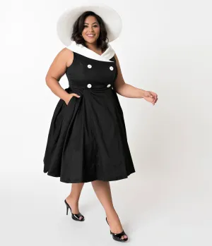 Barbie x Unique Vintage Plus Size Black Cotton After Five Swing Dress