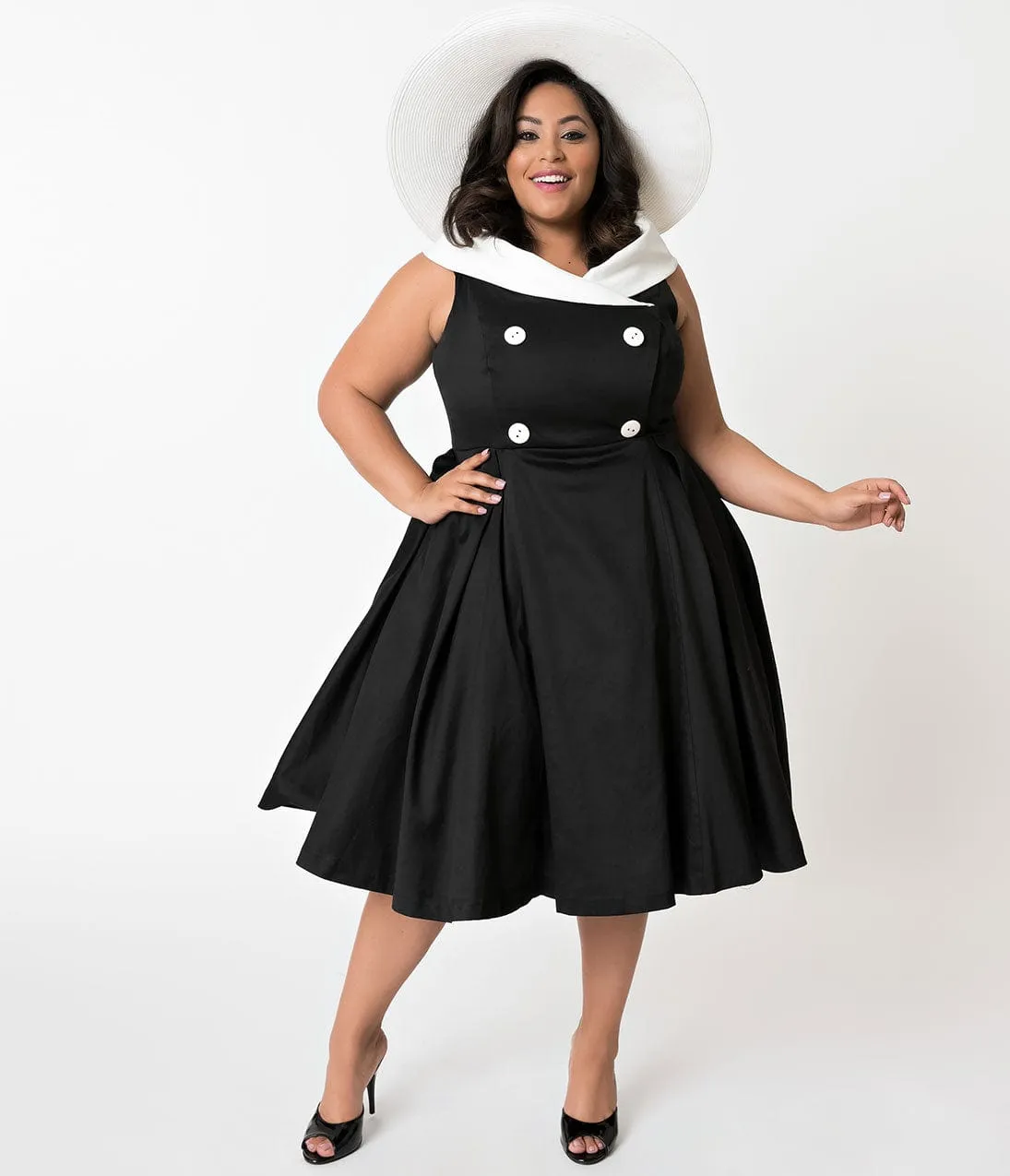 Barbie x Unique Vintage Plus Size Black Cotton After Five Swing Dress