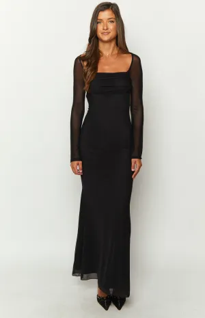 Beverley Black Mesh Long Sleeve Maxi Dress