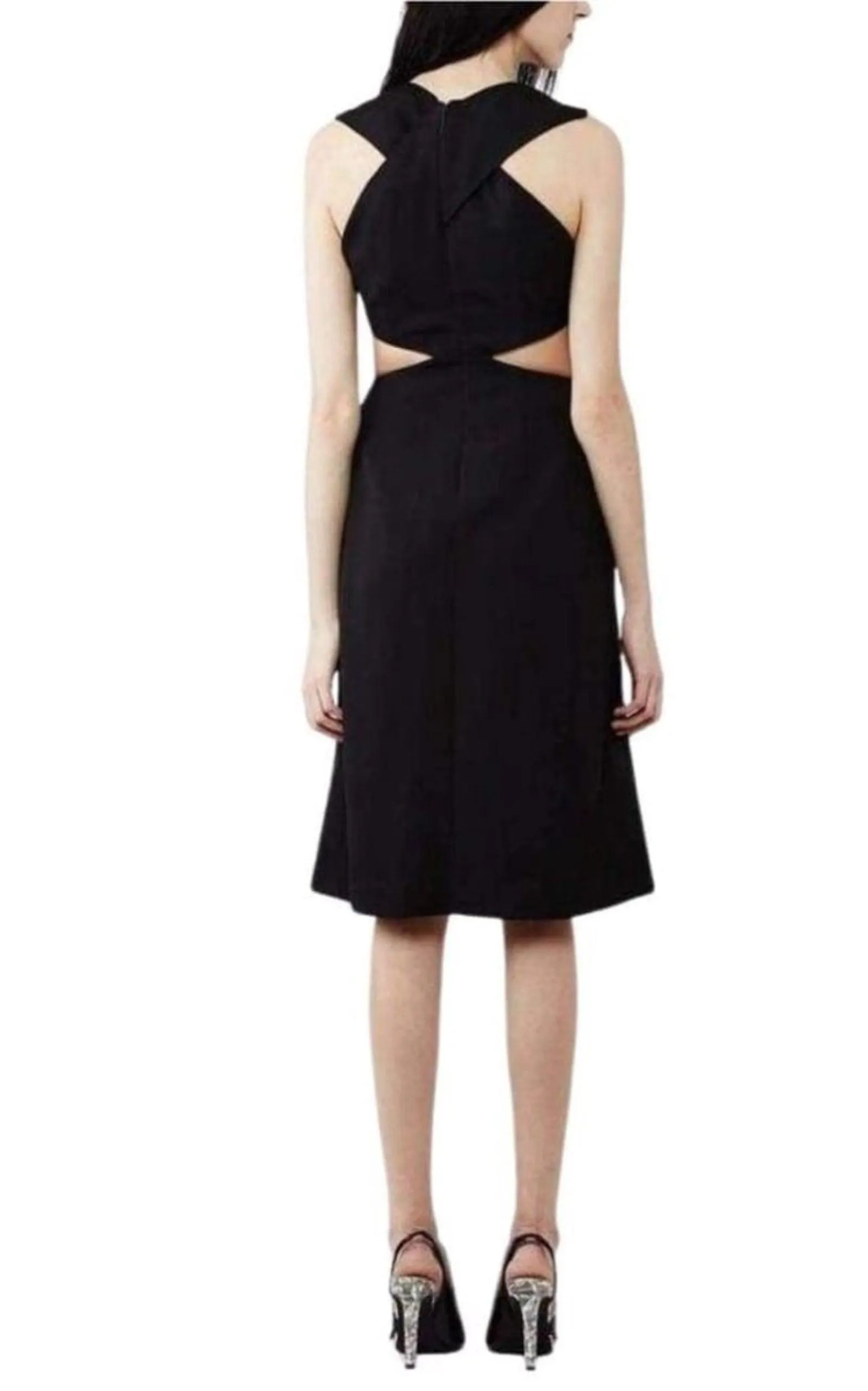 Black Daisy Cut-Away V-Neck Dress