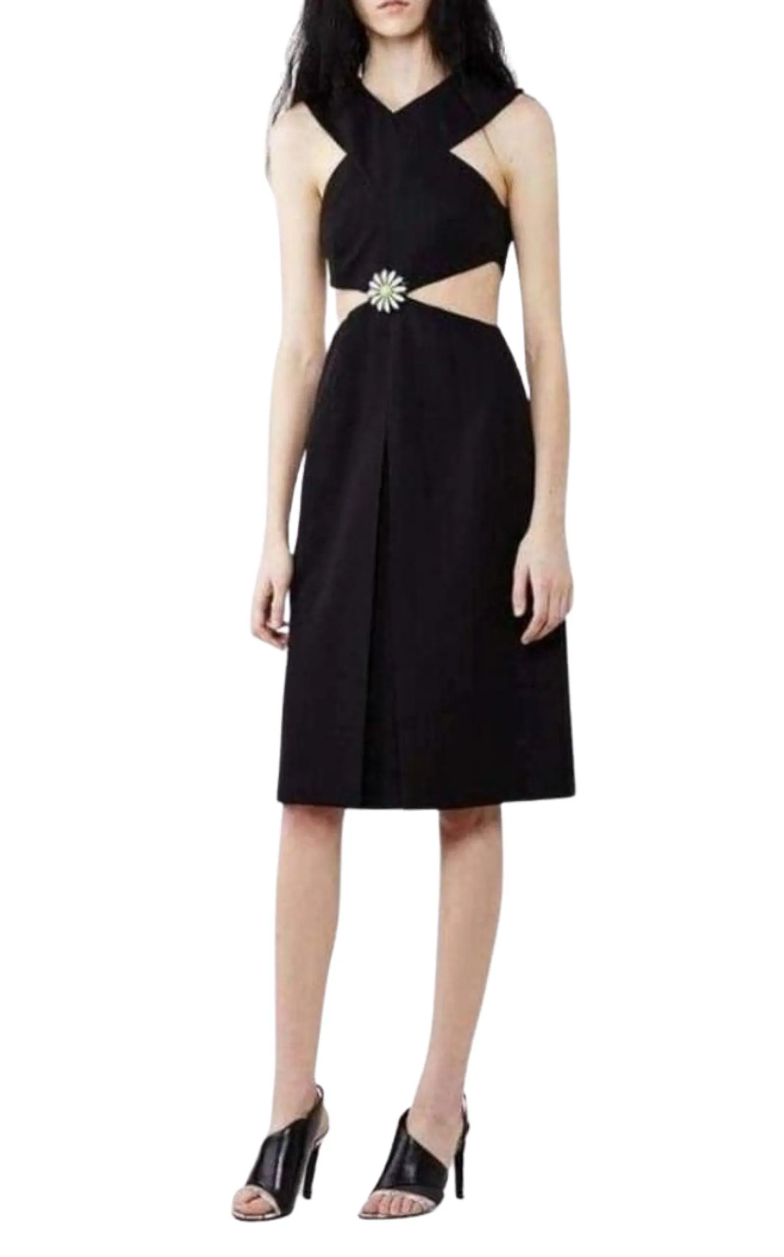 Black Daisy Cut-Away V-Neck Dress