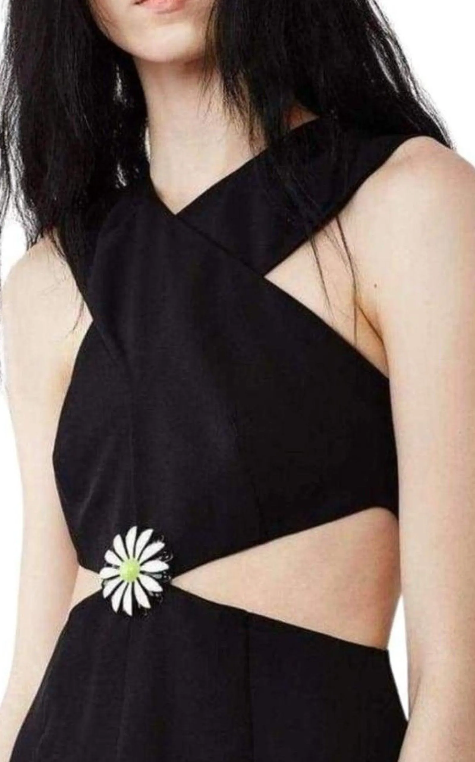 Black Daisy Cut-Away V-Neck Dress