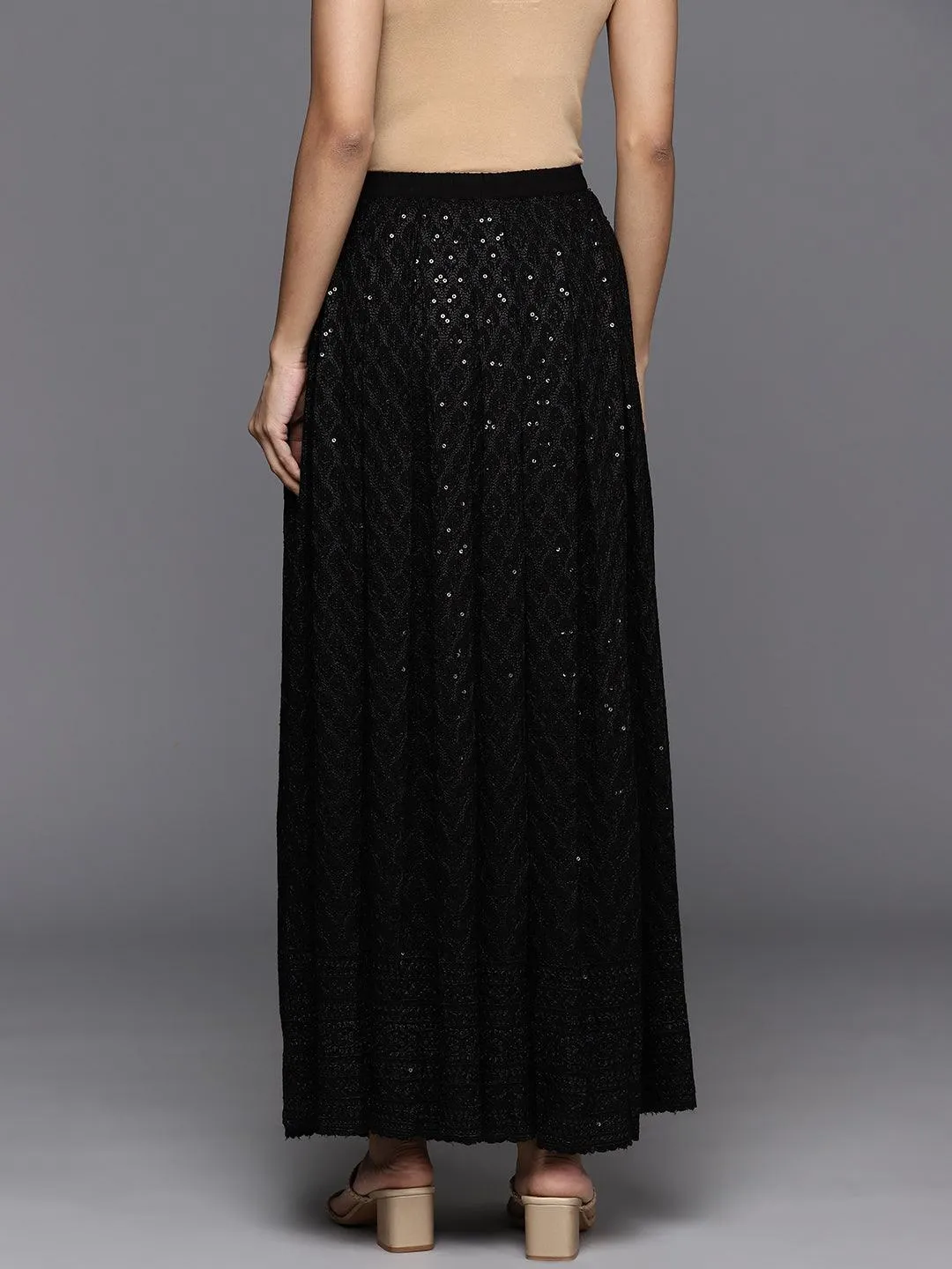 Black Embellished Rayon Skirts