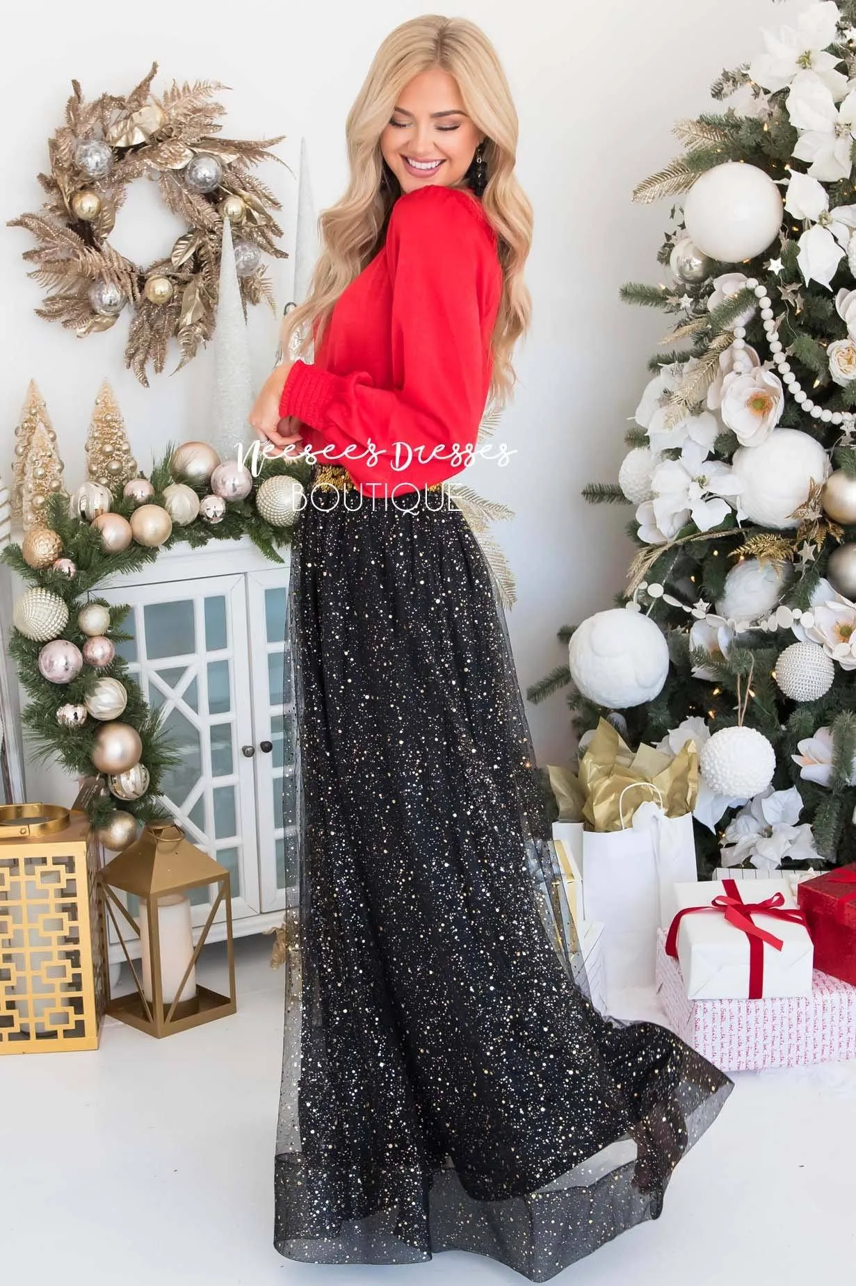 Black Gold Tulle Maxi Skirt