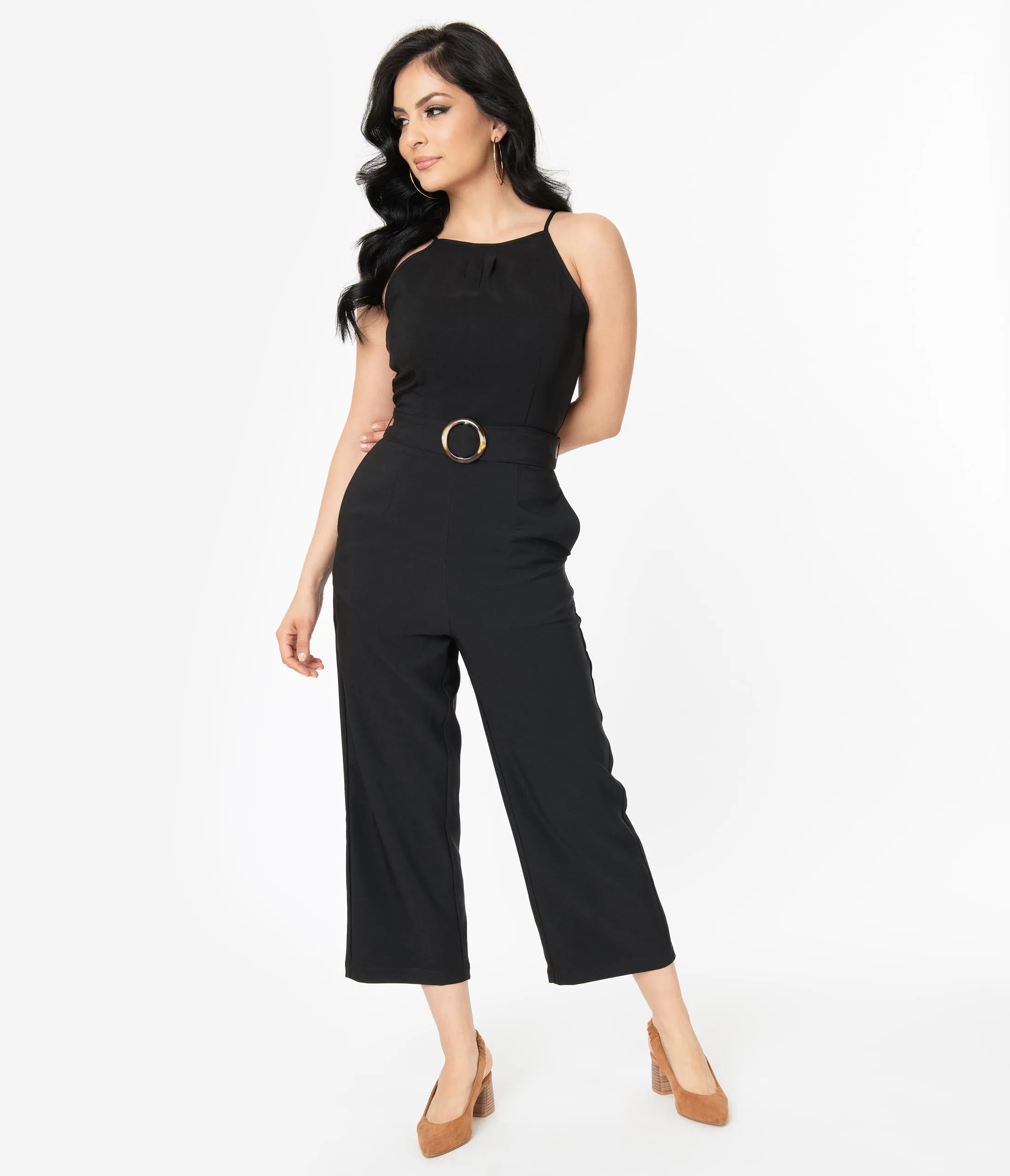 Black Sleeveless Belted Jumpsuit