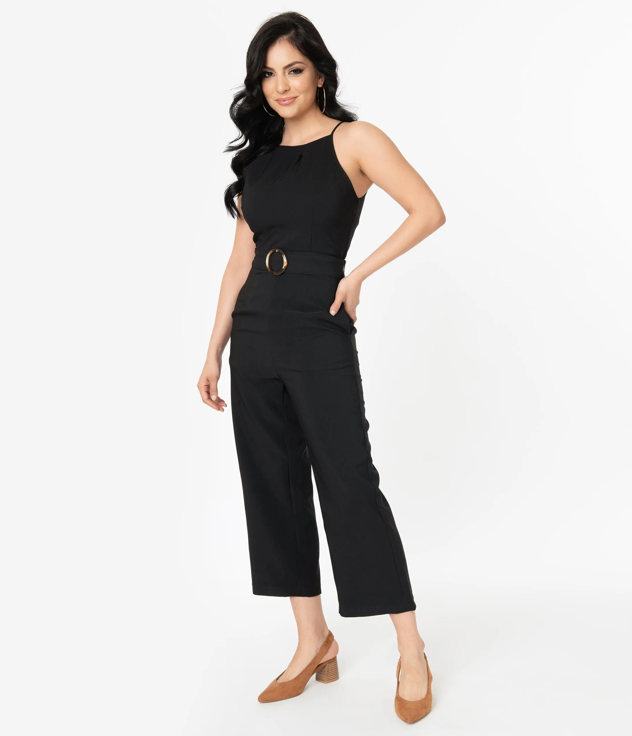 Black Sleeveless Belted Jumpsuit