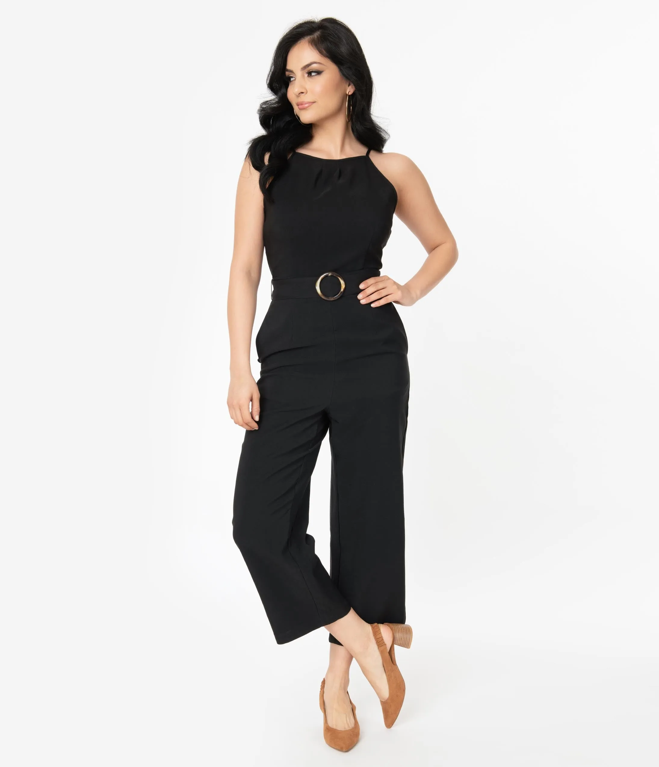 Black Sleeveless Belted Jumpsuit