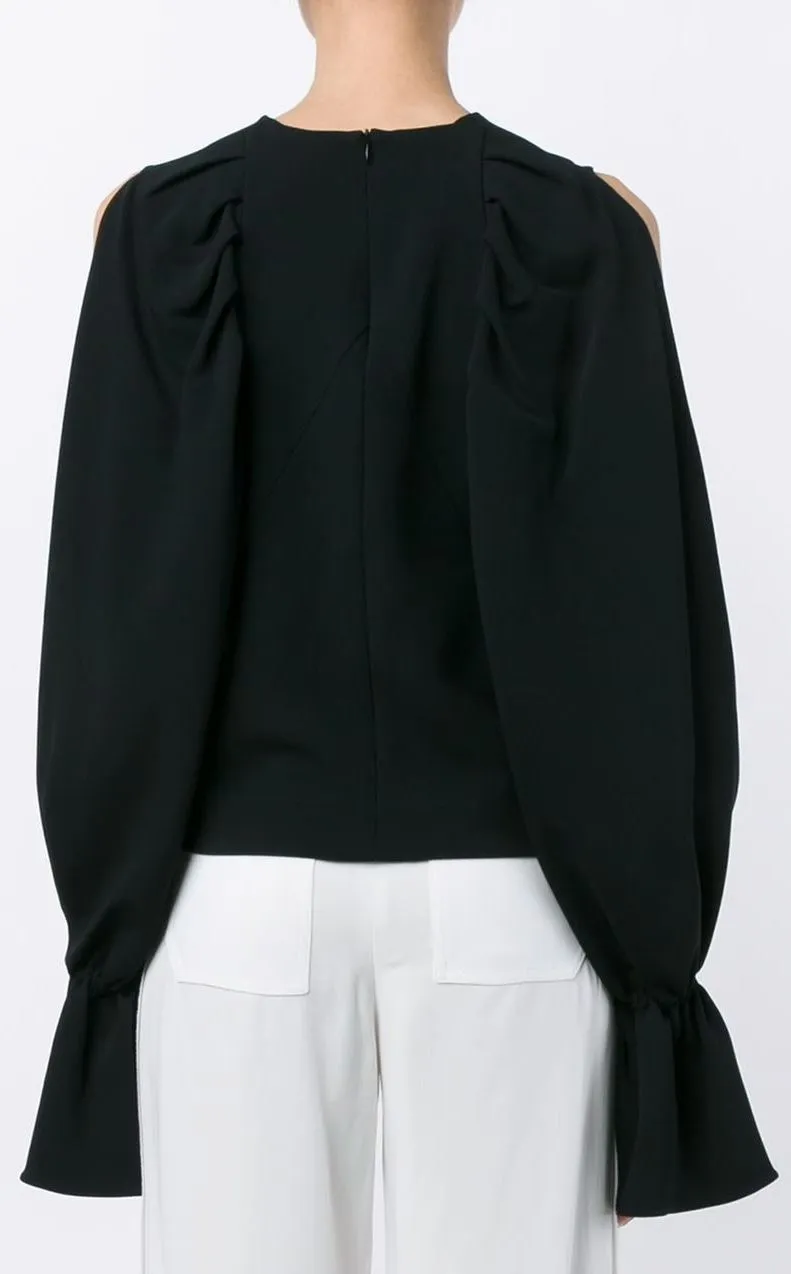 Black Split-Sleeve Flared-Cuff Top