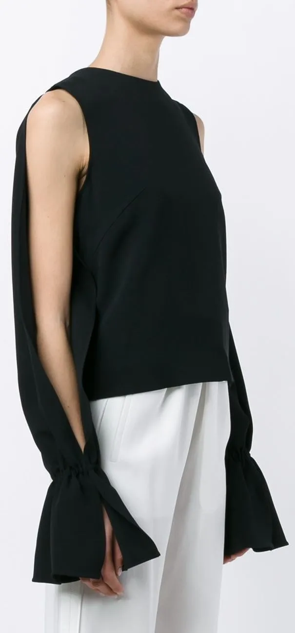 Black Split-Sleeve Flared-Cuff Top