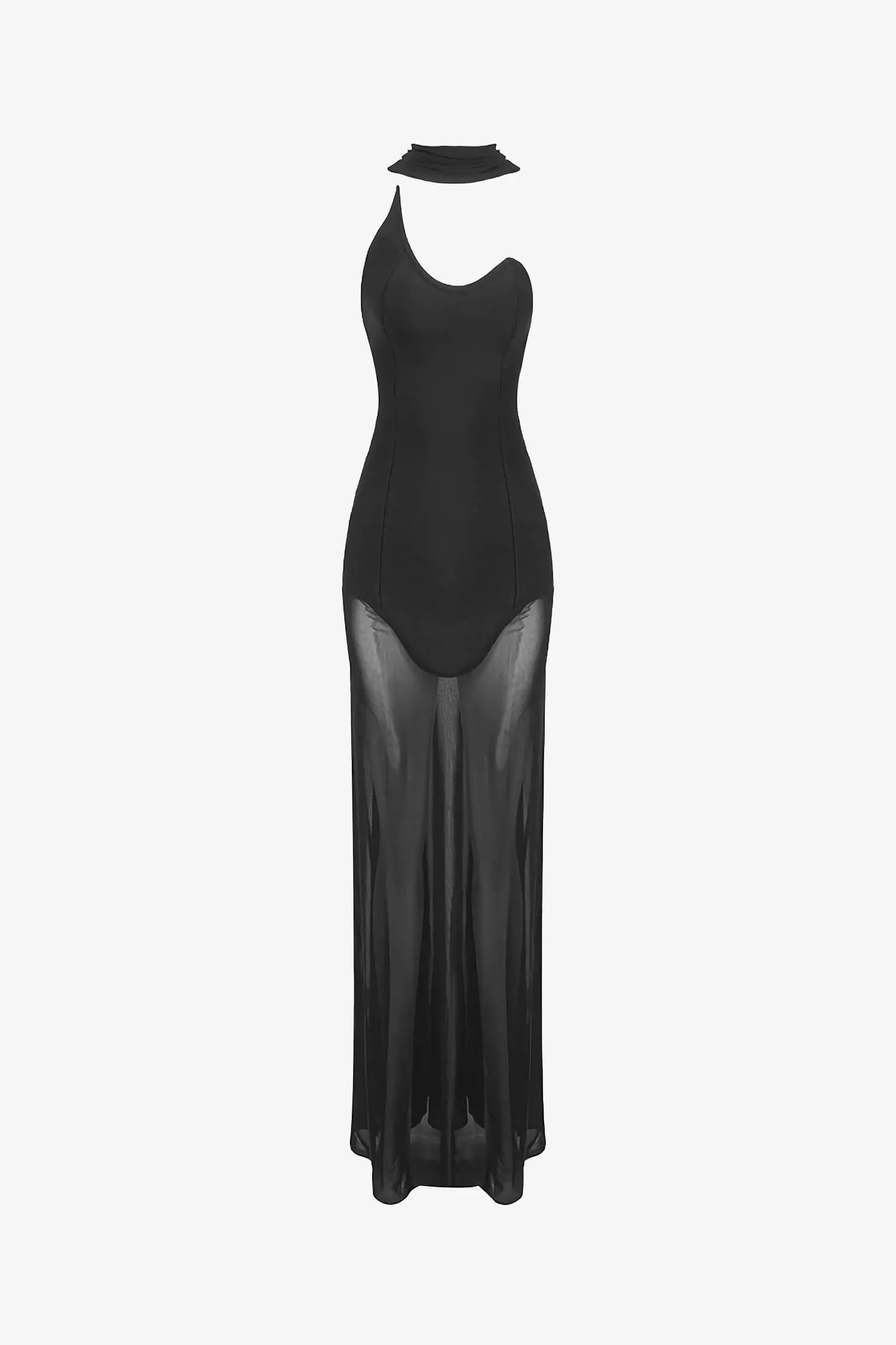 Black Strapless Sheer Skirt Bustier Mermaid Dress