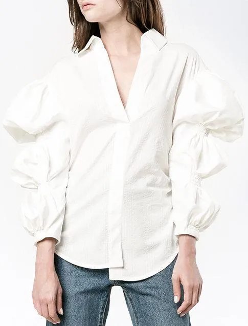 Blouse with Cropped Bubble Sleeves