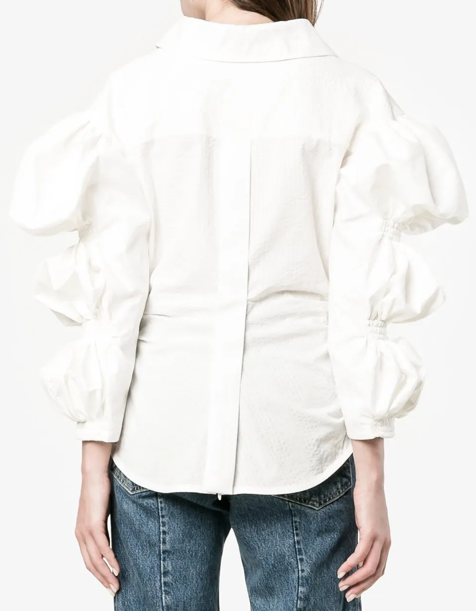 Blouse with Cropped Bubble Sleeves