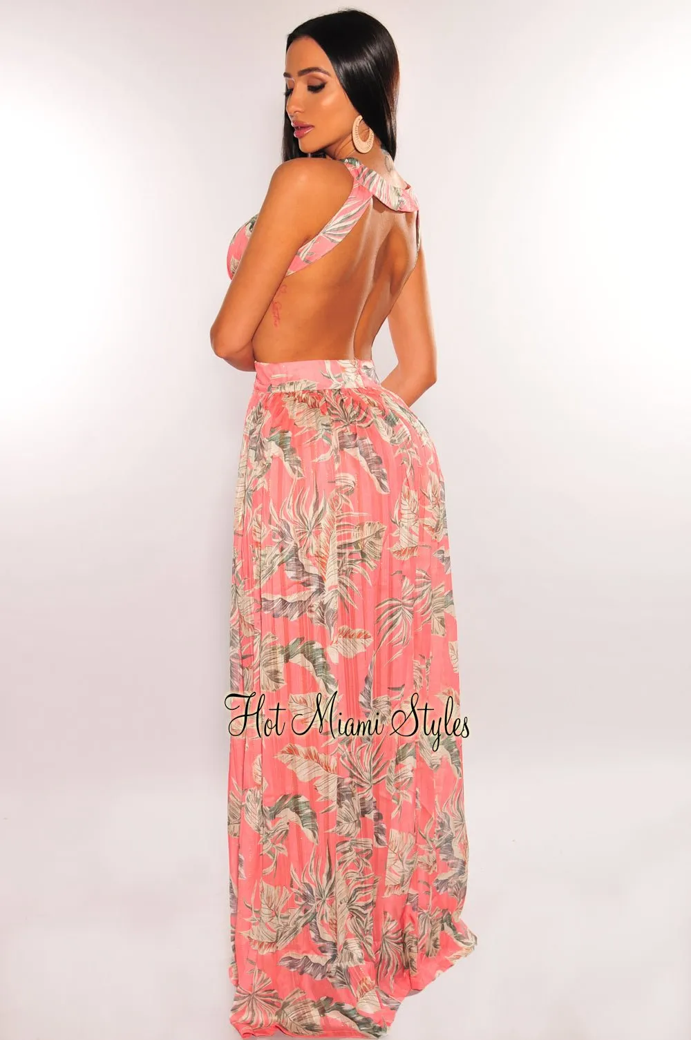 Blush Floral Print Padded Cut Out Open Back Maxi Dress