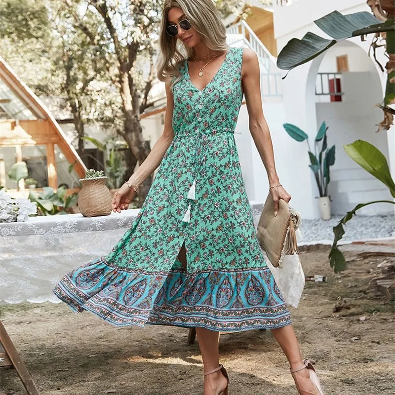 Bohemia Sleeveless Floral Print Summer Dresses