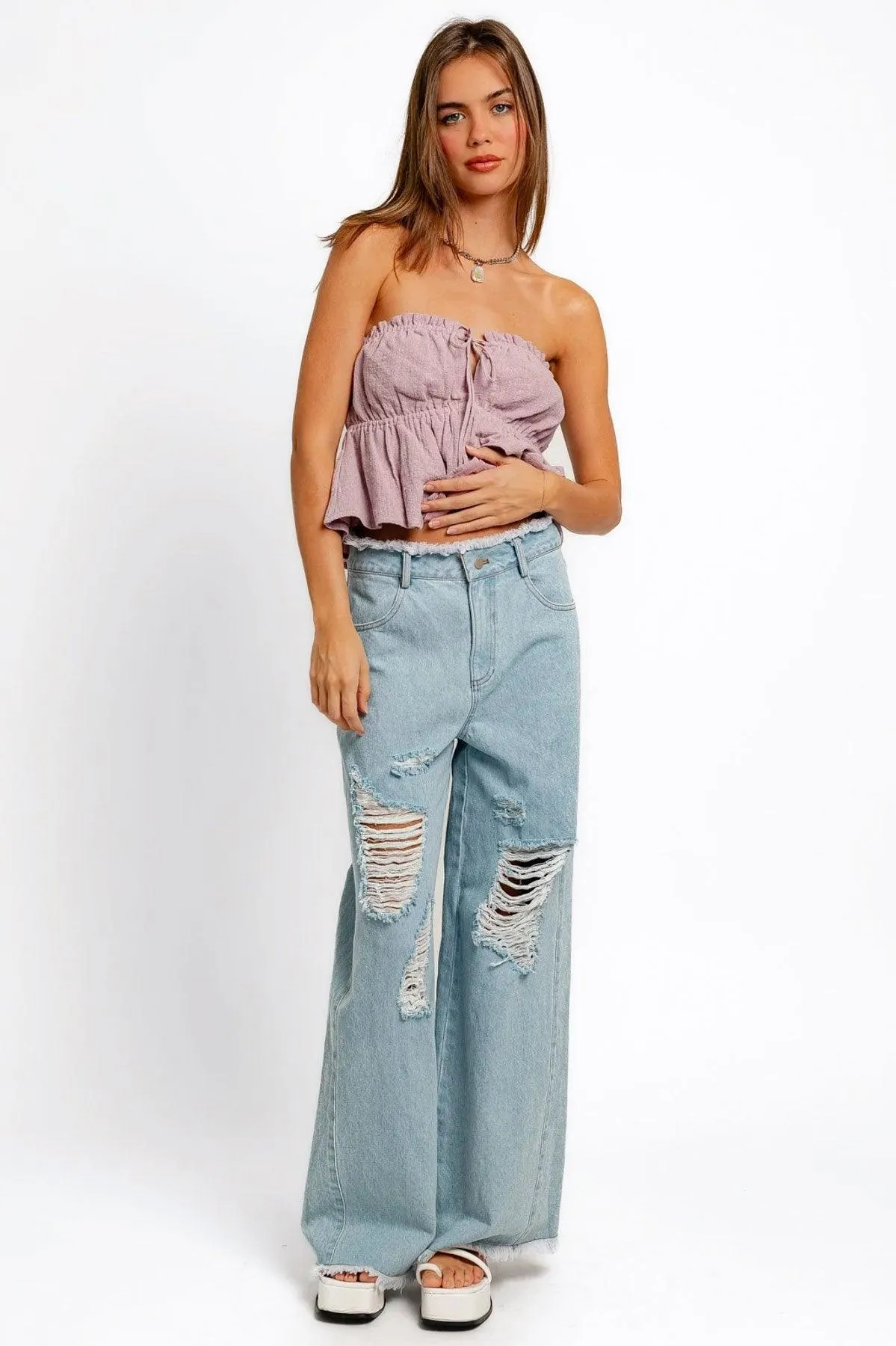 Boho Strapless Ruched Linen Tube Top