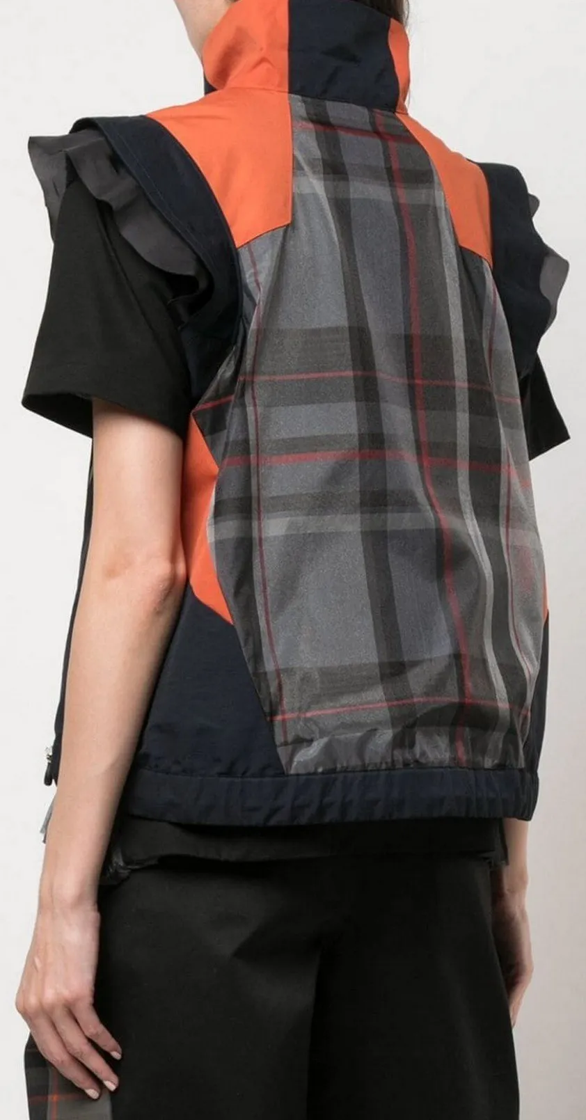 Buckled Paneled Checked Shirt, Blue/Orange