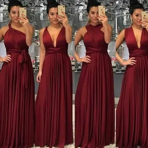 burgundy bridesmaid dresses infinite cheap chiffon a line convertible wedding party dresses 2021