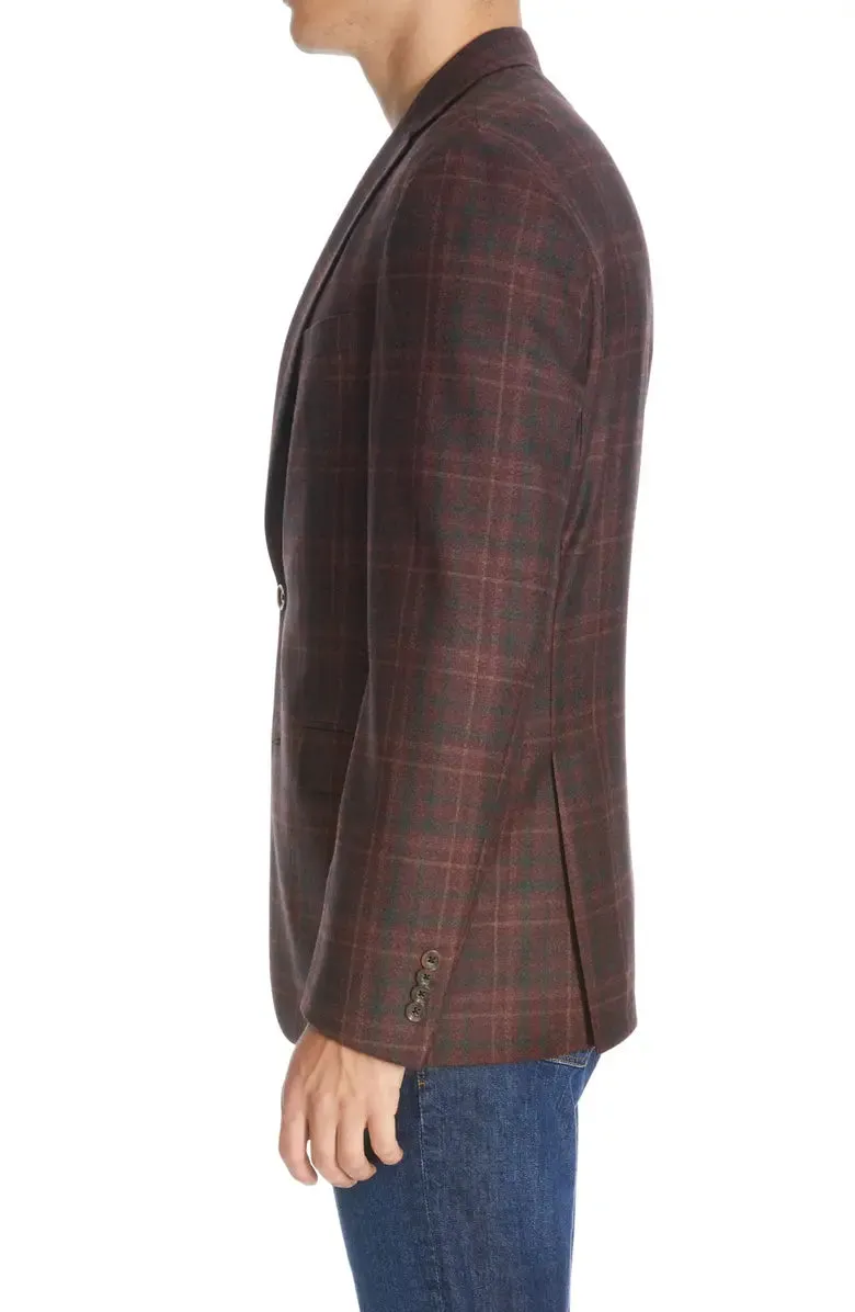 Burgundy Plaid Midland Contemporary Fit Unconstructed Sport Jacket - Jack Victor