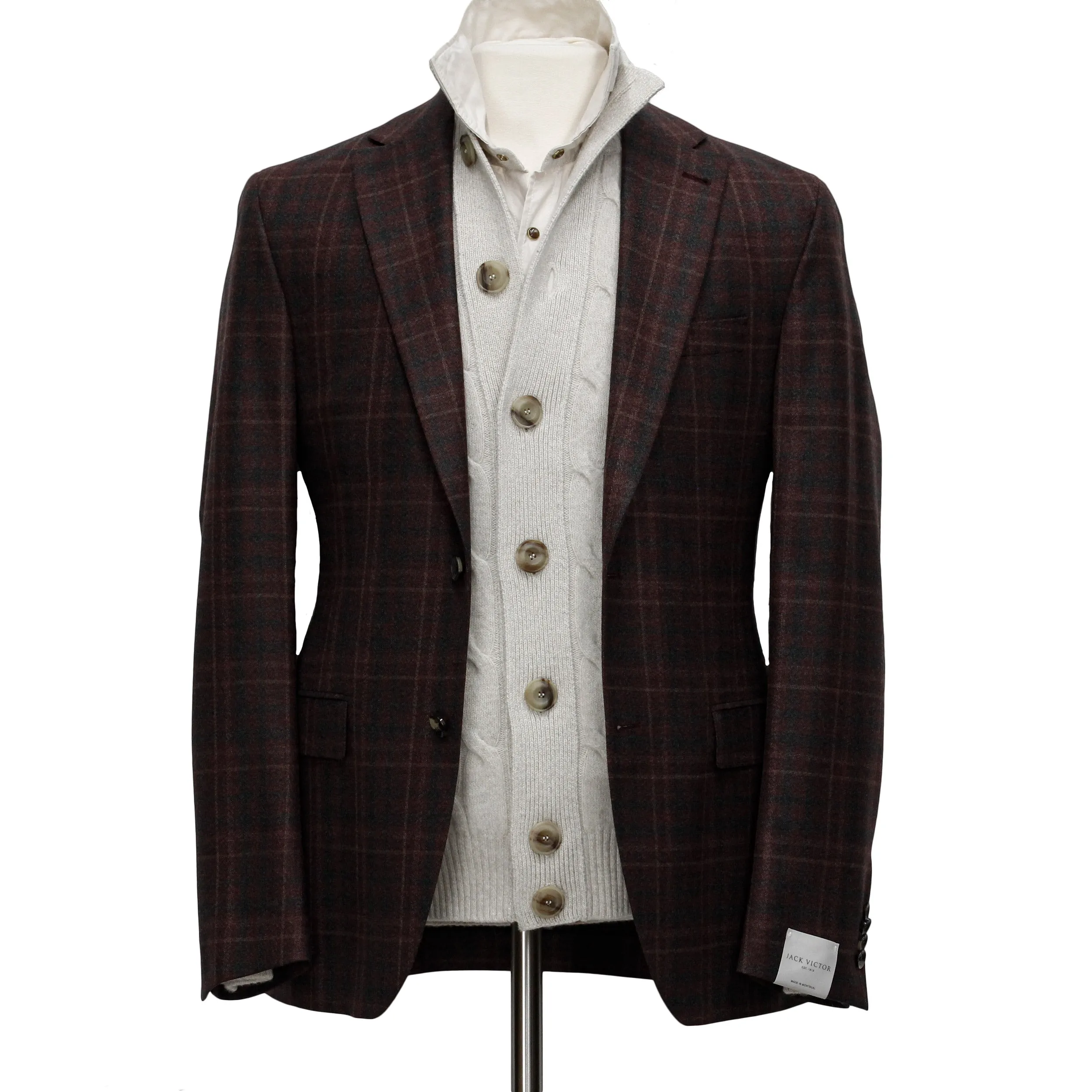 Burgundy Plaid Midland Contemporary Fit Unconstructed Sport Jacket - Jack Victor