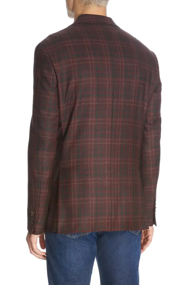 Burgundy Plaid Midland Contemporary Fit Unconstructed Sport Jacket - Jack Victor