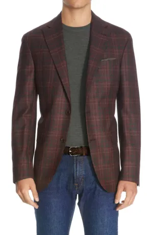 Burgundy Plaid Midland Contemporary Fit Unconstructed Sport Jacket - Jack Victor