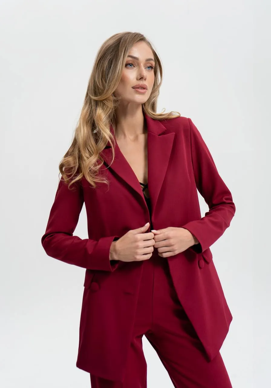 Burgundy suit "Long leg belted"