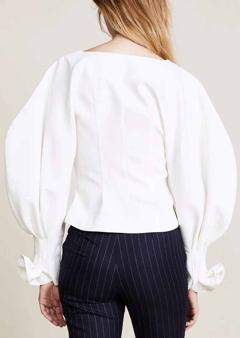 Button-Front Balloon-Sleeve Blouse