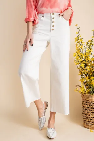 Button front stretch twill bell bottom pants